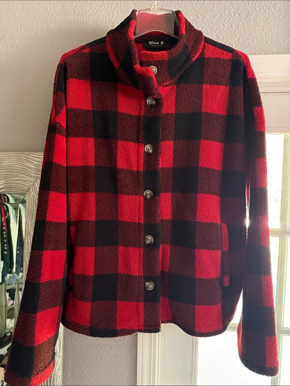 Blue B Red & Black Plaid Pea Coat
